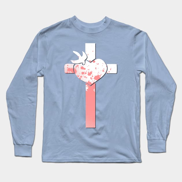 Pink and White Cross Long Sleeve T-Shirt by AlondraHanley